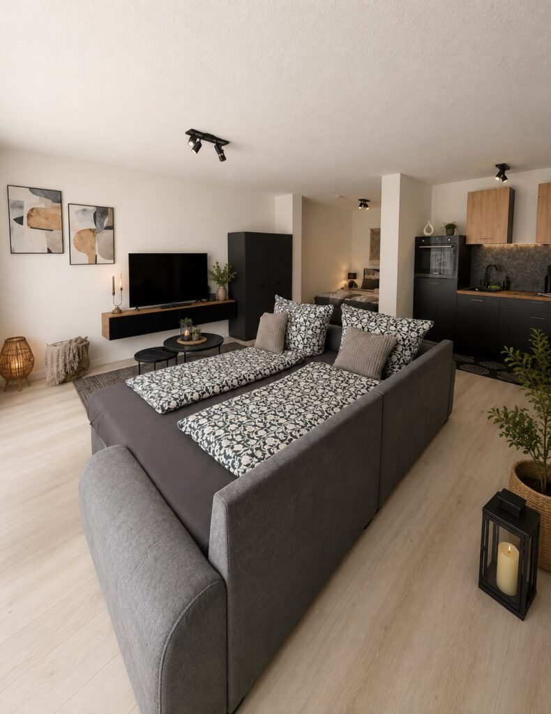 Ferienwohnung Evelina – Wohnzimmer mit Schlafsofa