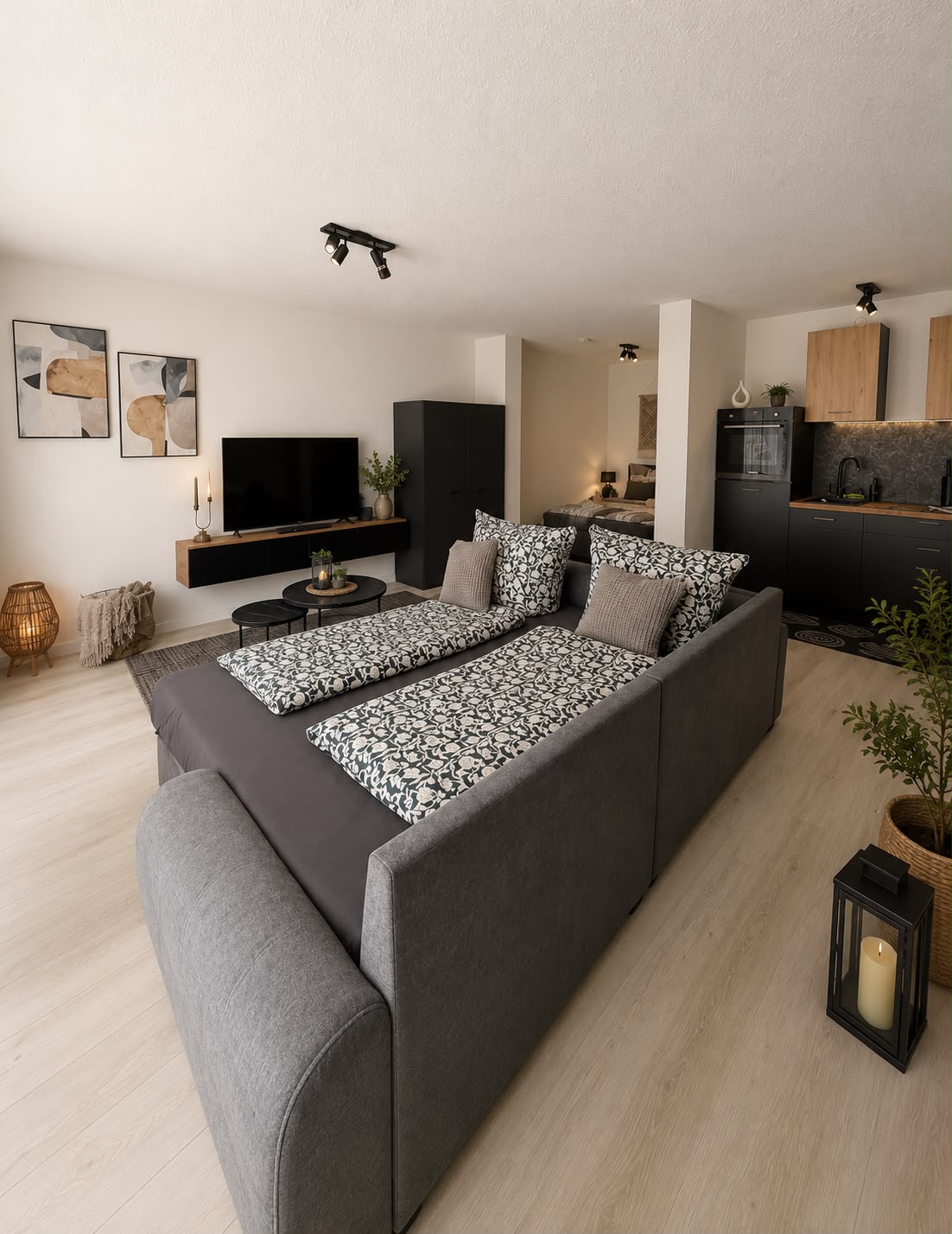 Ferienwohnung Evelina – Wohnzimmer mit Schlafsofa